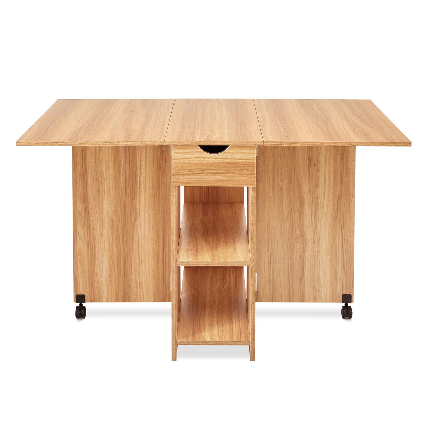 Mondeer Folding Dining Table, 47.2" x 28.3" Drop Leaf Kitchen Table with 1 Drawer and 2 Open Storage Shelves for Small Space Dining Room Kitchen Rectangular Modern (Red Oak)