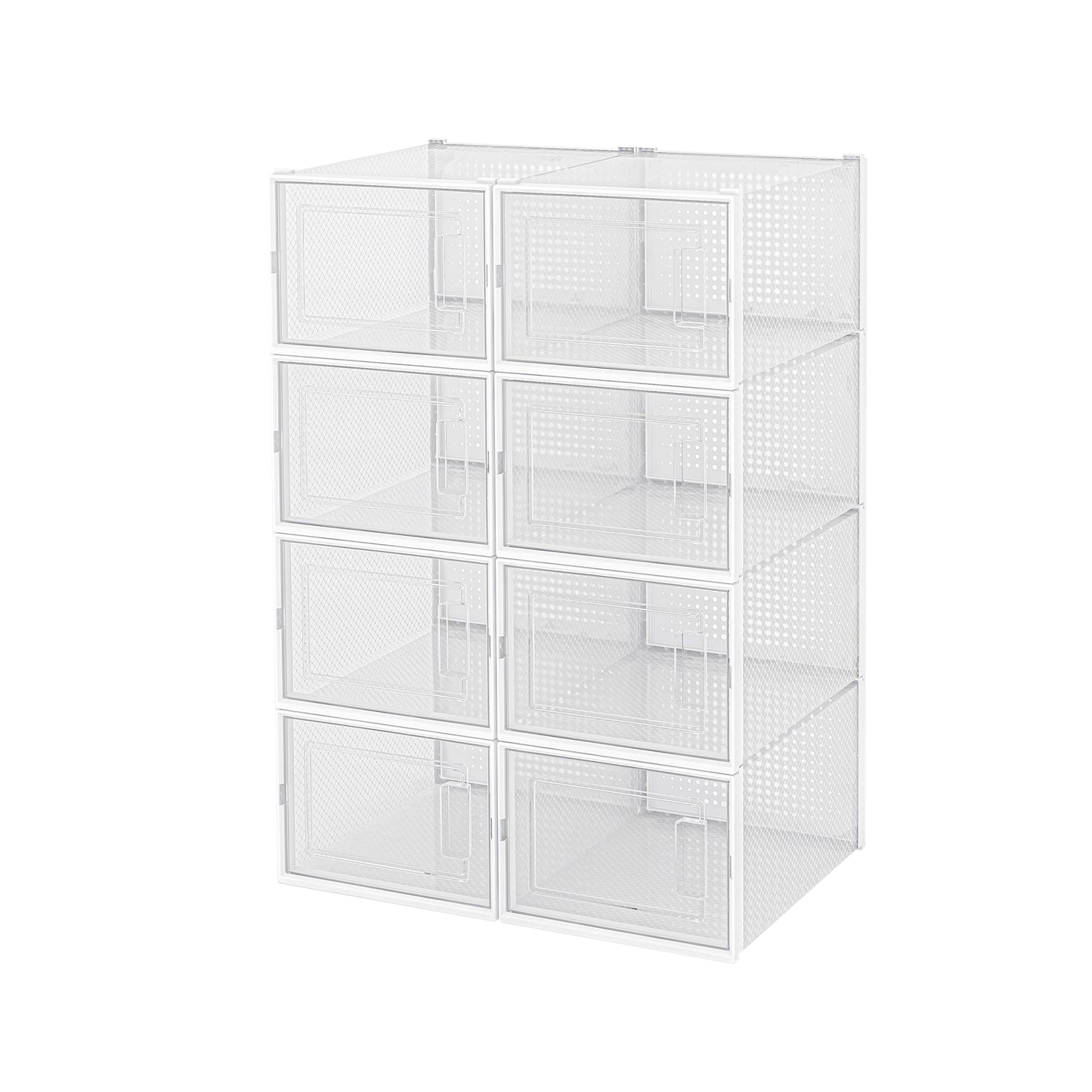 Shoe Box, Set of 8, White Colour, Stackable Plastic, with Clear Door