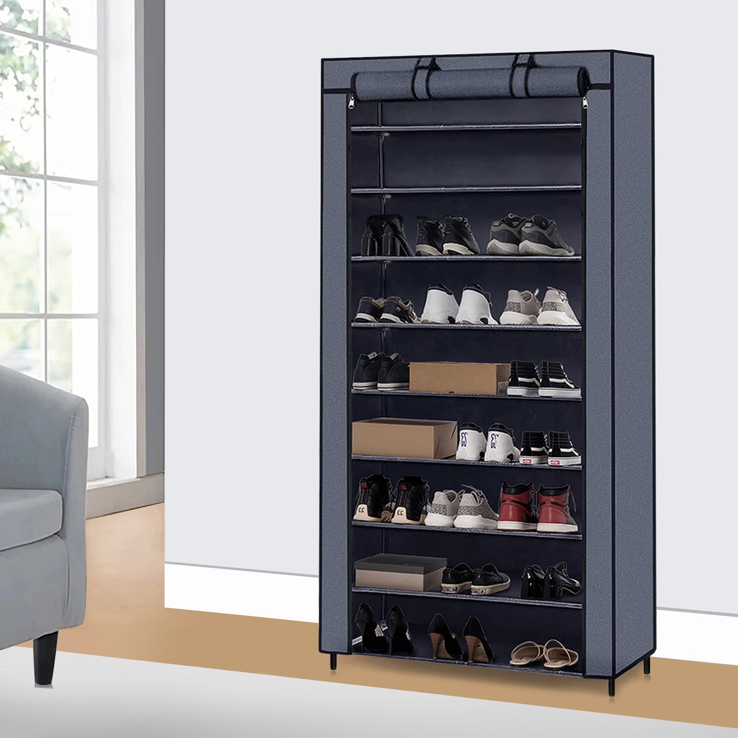 Zusammenklappbares Schuhregal aus Meerveil-Vliesstoff, einlagig und mehrlagig