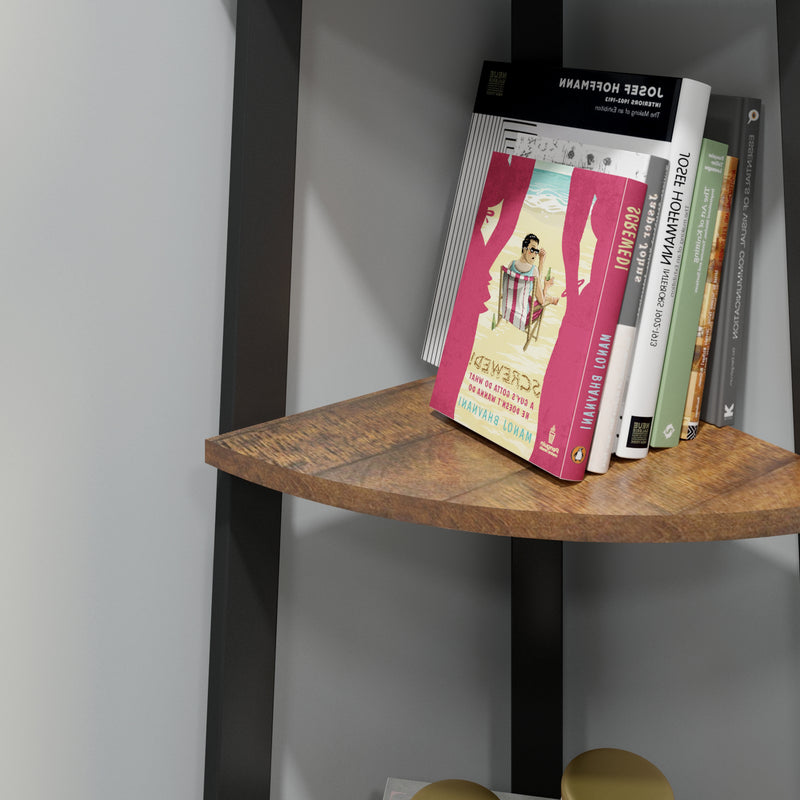 Corner Ladder Shelf, Antique Wood Grain Color, Four-layer Open Design
