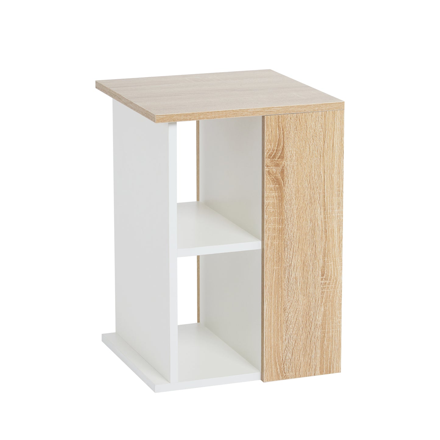 Modern Wooden Side Table for Living Room Bedroom, White and Oak