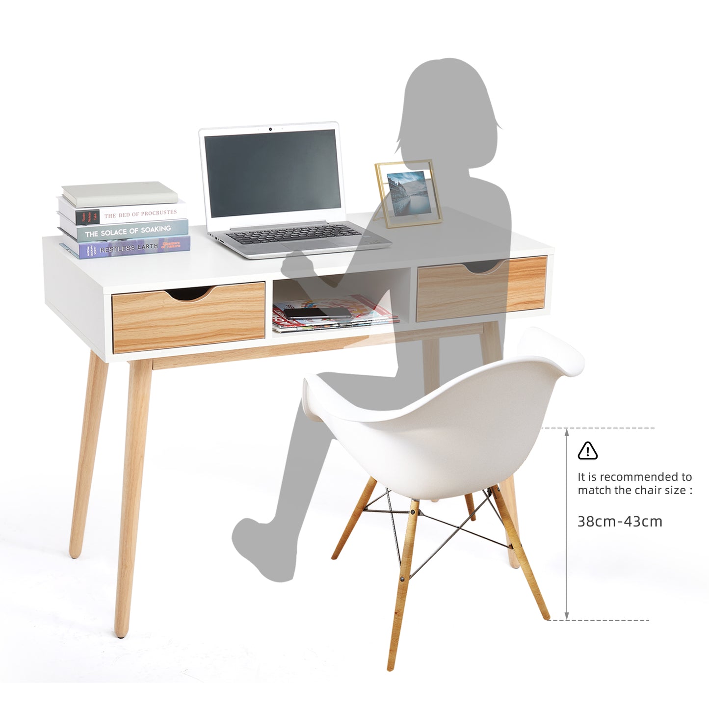 Desk Computer Table¡ê?White and Oak¡ê?with 2 Drawers 1 Storage Unit