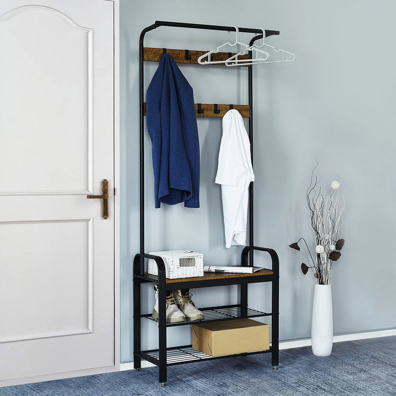 Coat Rack, with Shoe Storage Bench and Anti-tip Straps