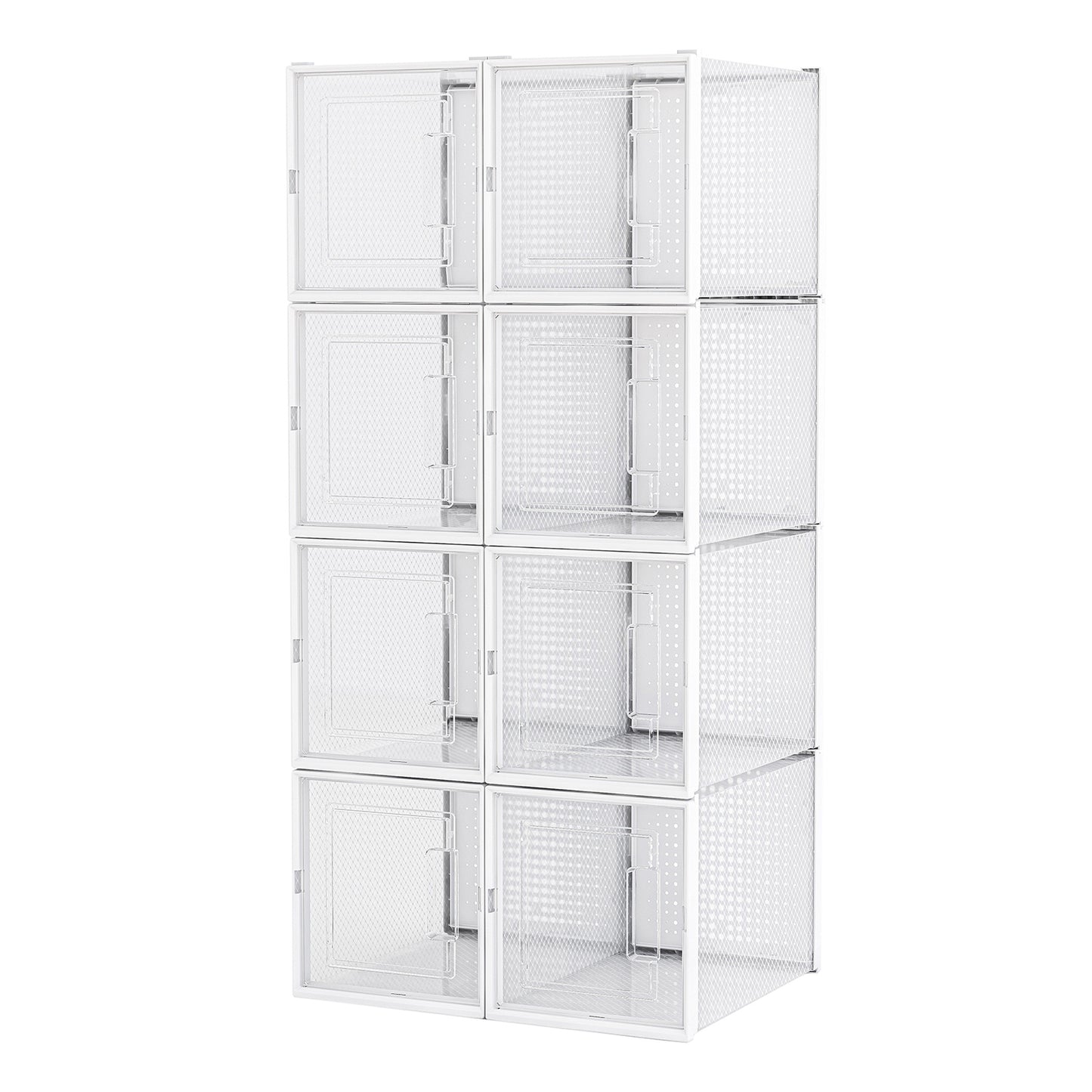 Shoe Box, Set of 8, White Colour, Stackable Plastic, with Clear Door