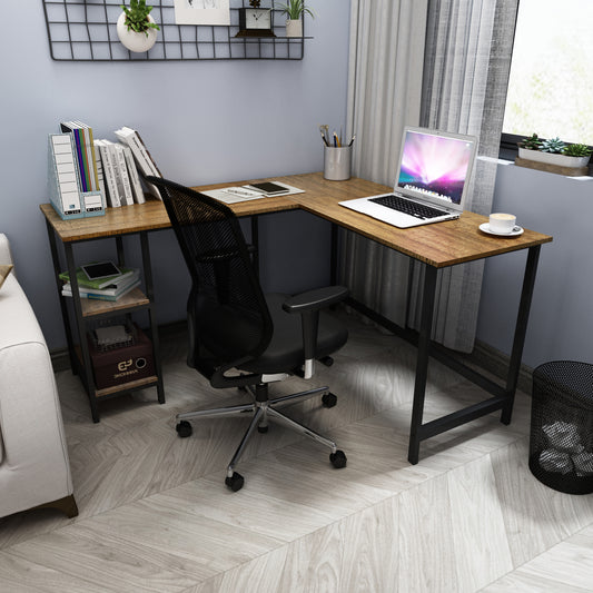 Meerveil Tavolo da computer industriale retrò (a forma di L, con spazi aperti)