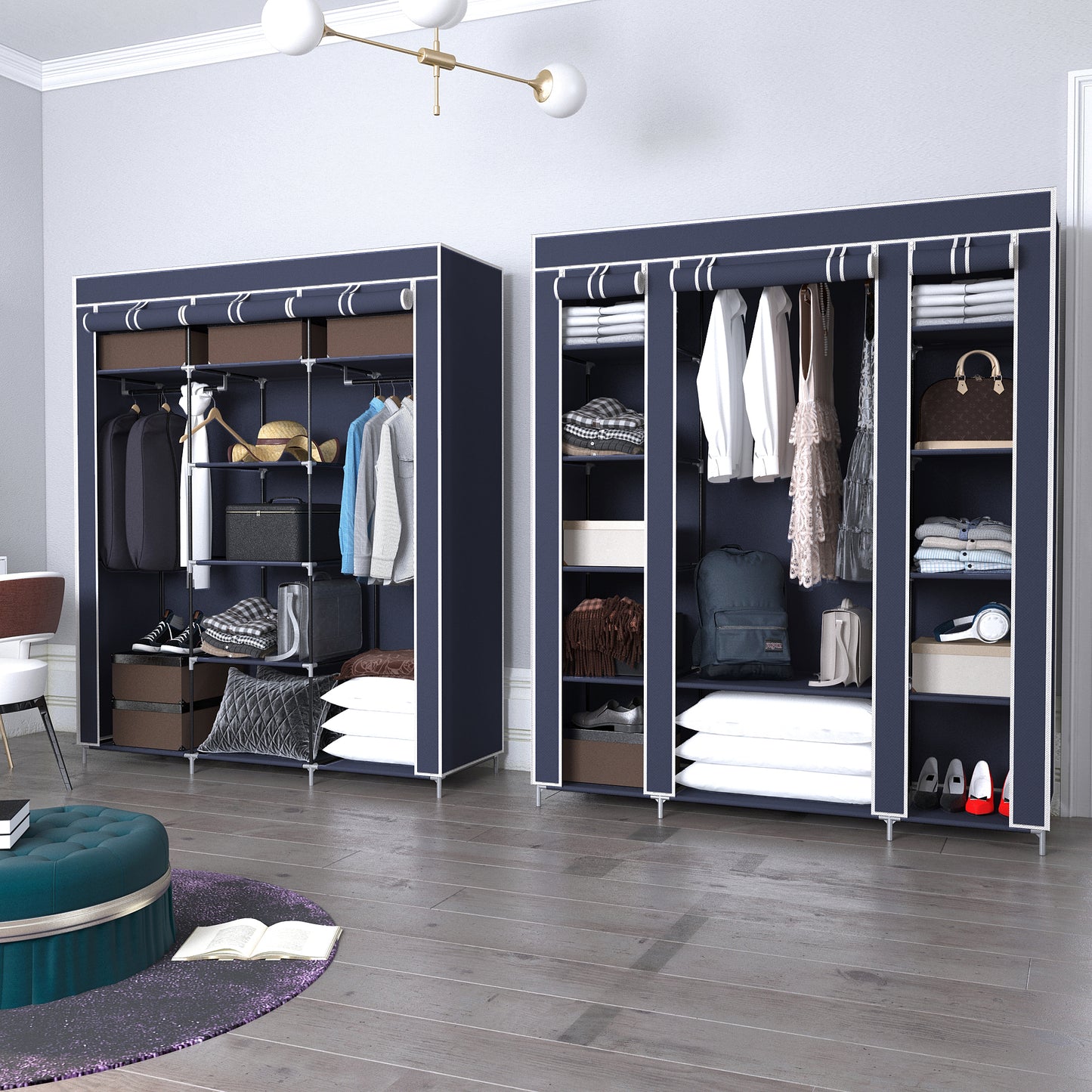 Meerveil Armario plegable de tela no tejida, color negro / azul