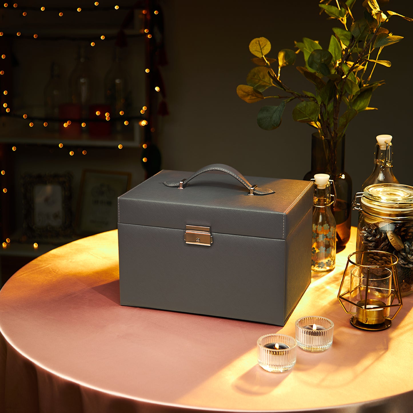 Meerveil Joyero, color rosa / negro / gris, diseño clásico