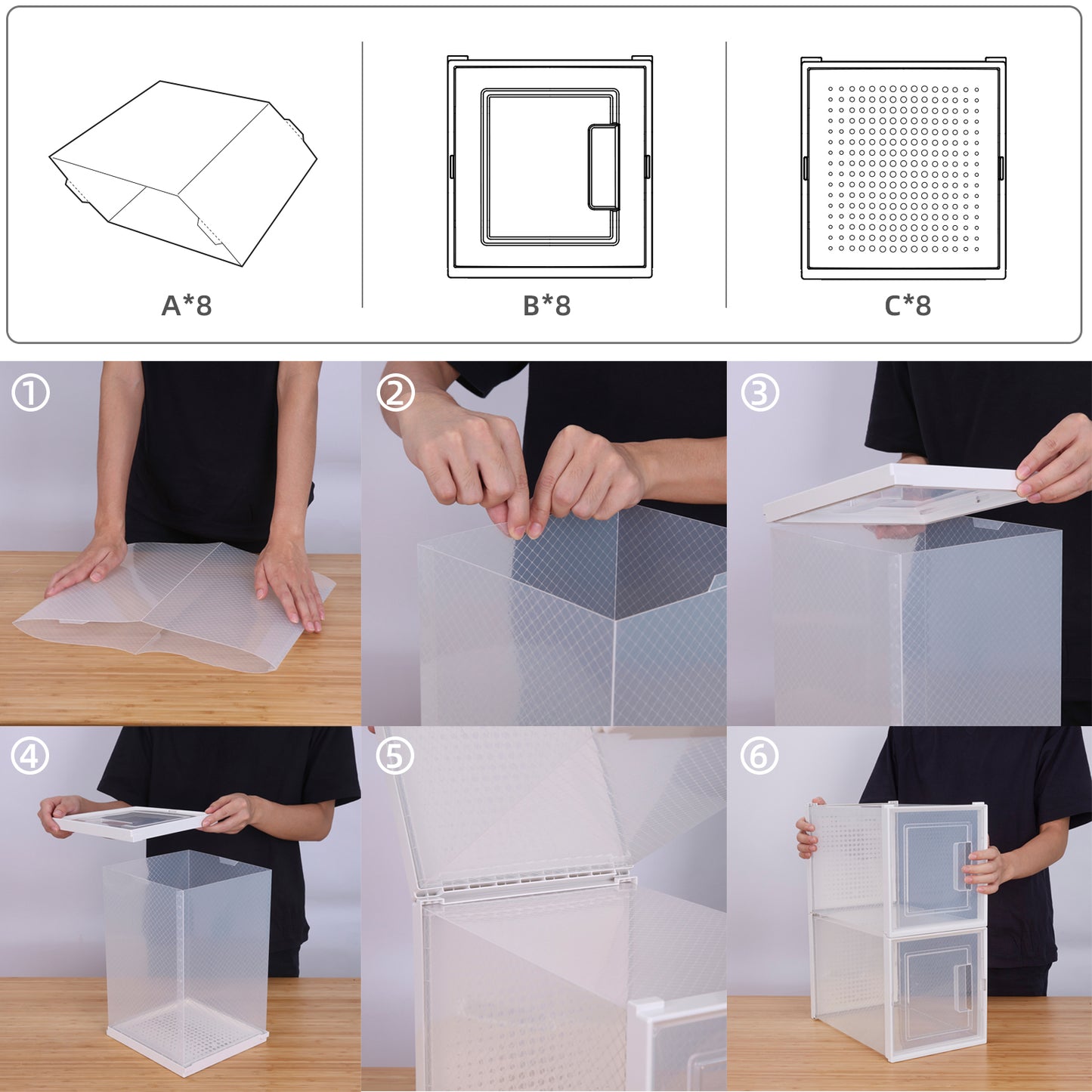 Shoe Box, Set of 8, White Colour, Stackable Plastic, with Clear Door