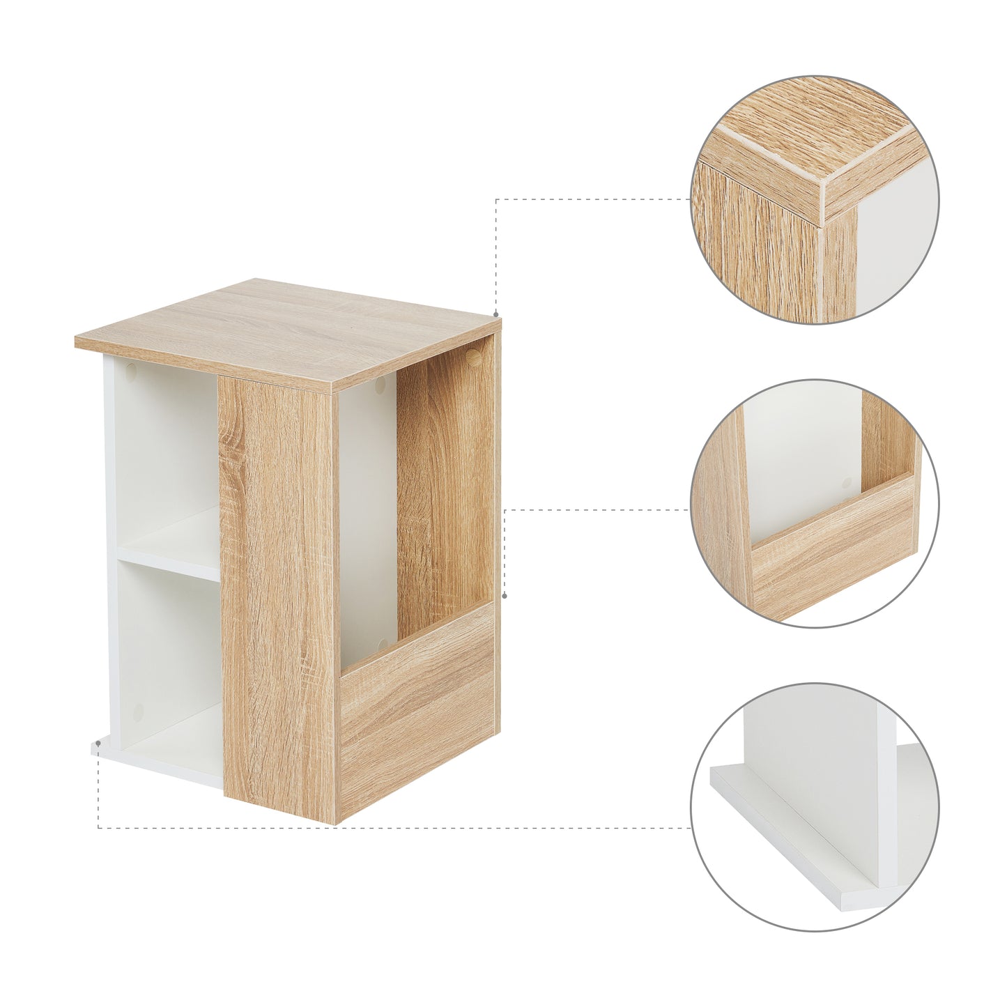 Modern Wooden Side Table for Living Room Bedroom, White and Oak