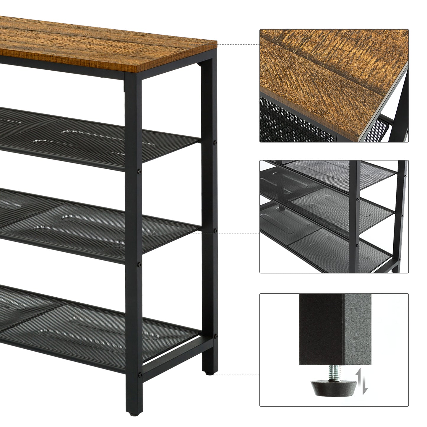 Retro Industrial Shoe Rack, Four-layer Design, Balck Painted Iron