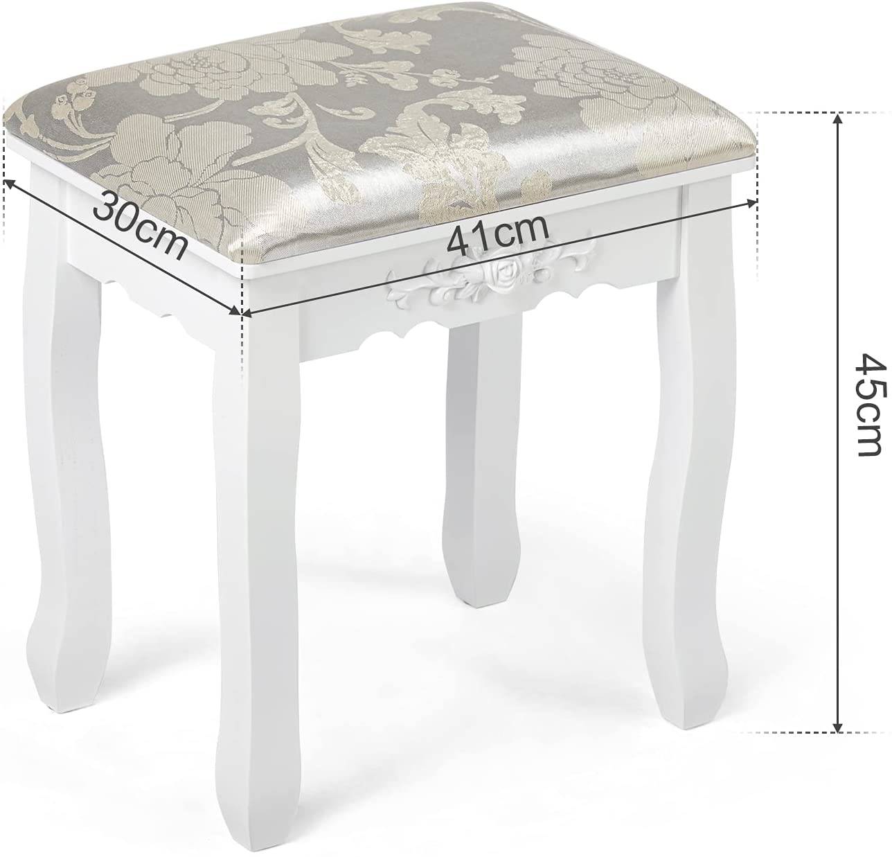 Tabouret de Coiffeuse Meerveil, Couleur Blanche, Impression Baroque Rembourrée