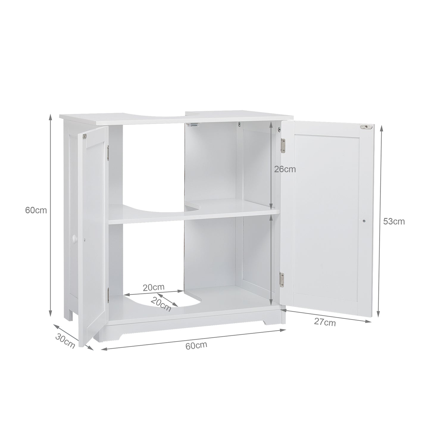 Meerveil Mobile Bagno Semplice, Colore Bianco, 2 Ante