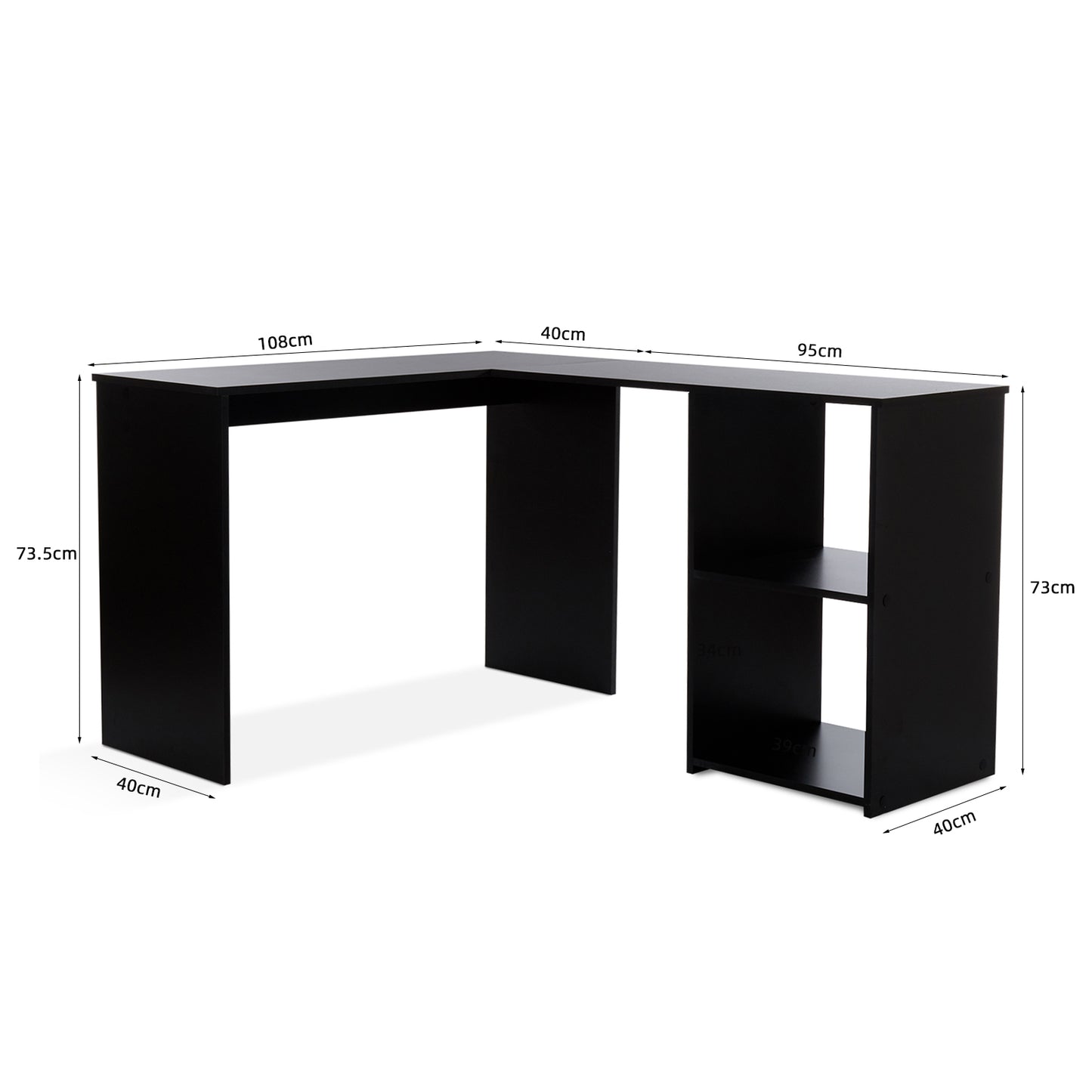 Meerveil Bureau d'ordinateur en forme de L, couleur blanc/noir, 2 compartiments de rangement