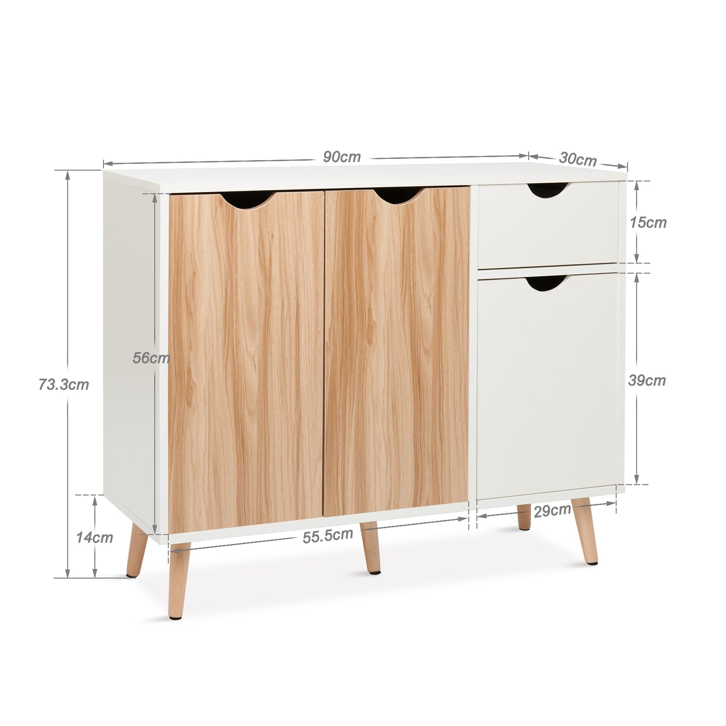 Meerveil Meuble de Rangement Moderne, Couleur Blanc et Chêne Assortis, 3 Portes et 1 Tiroir
