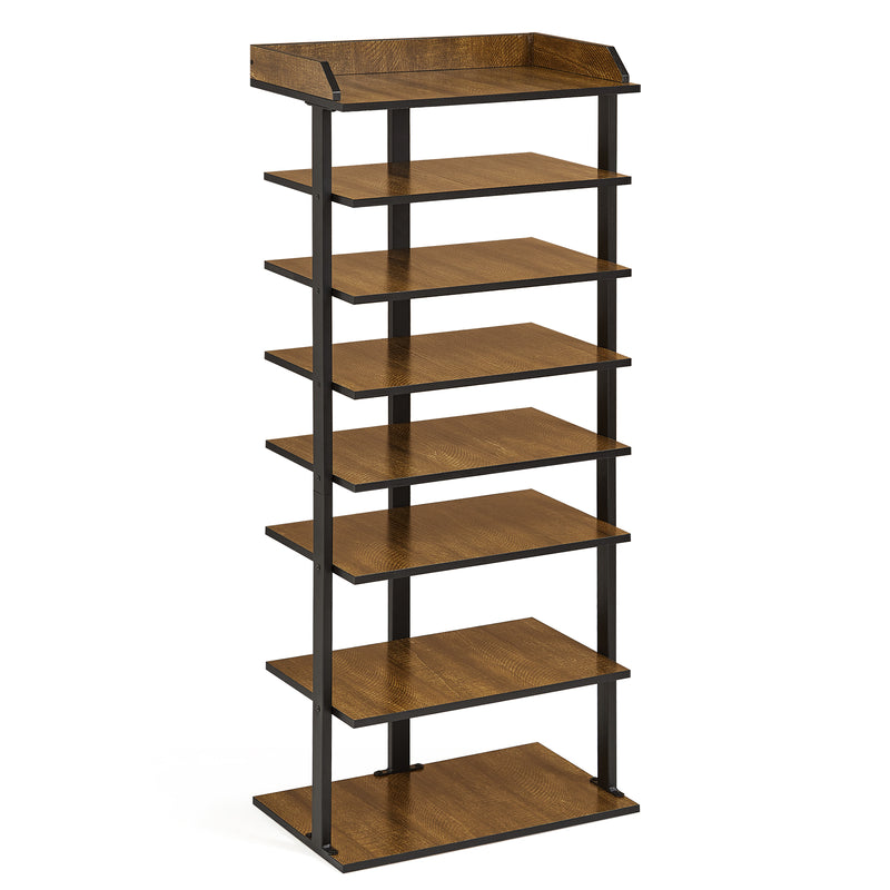 Mondeer Free Standing Shoe Rack, 8 Tier Tall Organizer Shelf for 16 Pairs in Small Space Entryway Hallway, Industrial Style Wooden Metal (11" D x 18.5" W x 44.5" H)