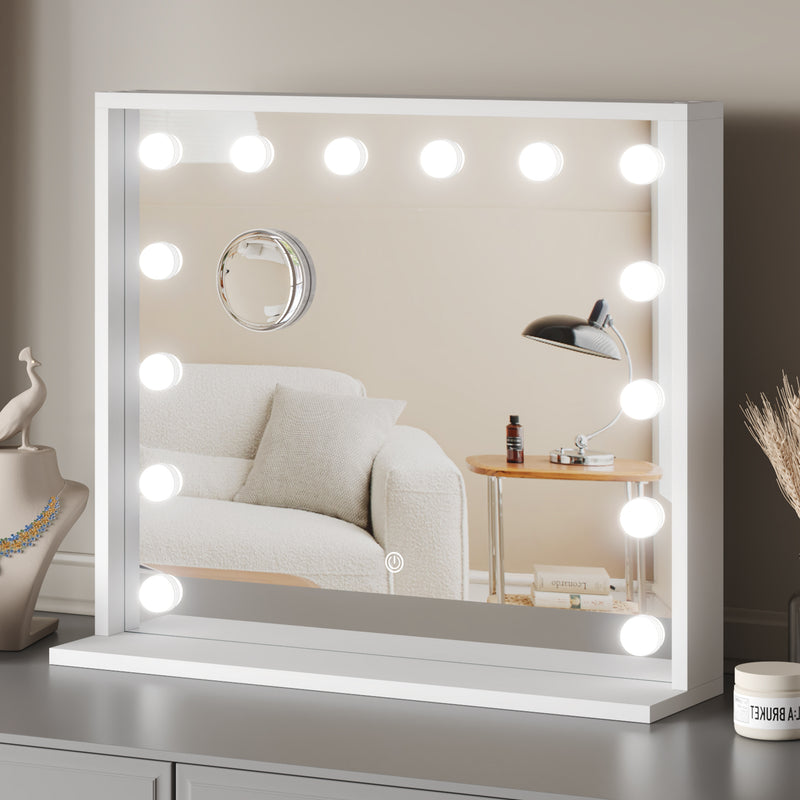 Mondeer Hollywood Vanity Mirror with Lights, 60x50cm Large Illuminated Makeup Mirror with 14 Dimmable Led Bulbs, 3 Color Lighting Modes, Touch Screen Control, Dressing Table Mirror for Bedroom