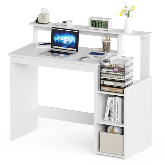 Mondeer Schreibtisch, Computertisch mit Verstellbares Ablage, Kompakt Bürotisch mit Monitorständer, 110 x 48 x 93 cm, für Arbeitszimmer Büro Schlafzimmer, Weiß