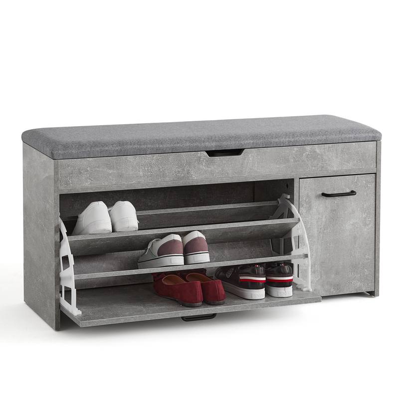 Mondeer Shoe Storage Bench with Seat Cushion, Shoe Bench with Hidden Storage Space and Flip-up Drawer for Hallway Entryway Wooden Modern Style 39.4 x 11.8 x 20.5 Inch (Grey)