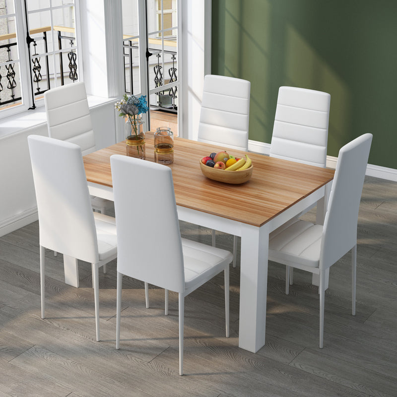 Mondeer Dining Table and Chairs Set 6, 7 Pieces Kitchen Table Set with High Back Faux Leather Chair for Dining Room Kitchen Rectangular Modern (Oak Table White Chairs)