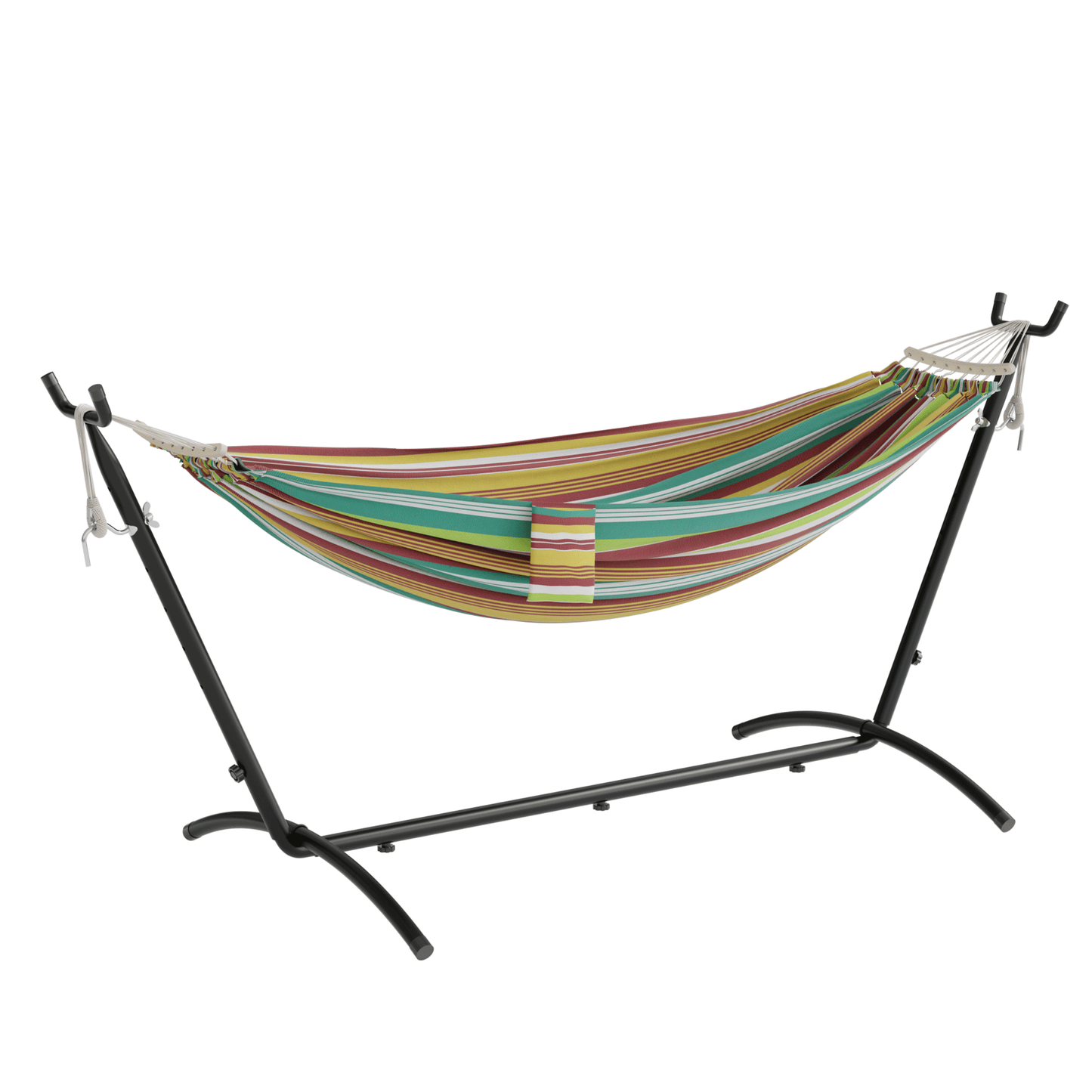 Mondeer Hammock with Stand, 2 Person Camping Hammock with Side Pocket, Anti-tip, 200kg Load Capacity, Includes Portable Carrying Bag for Outdoor, Patio, Travel, Garden (Green)