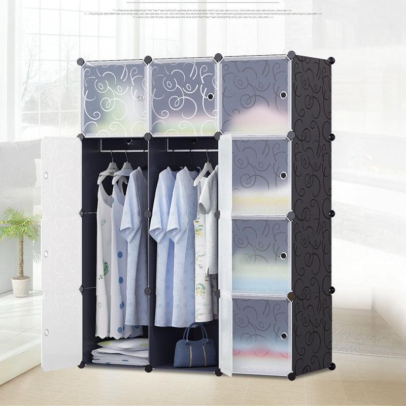 Bedroom PP Storage Wardrobe, 12 /20Cubes, with White Door Panel Twill Printed