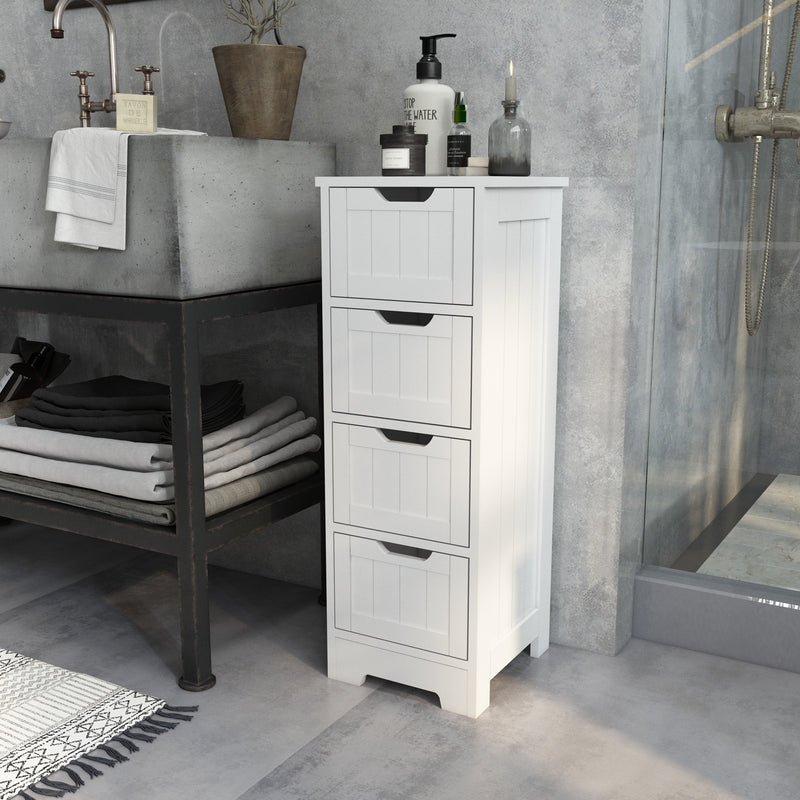 Simple Bathroom Cabinet, White Color, Single Raw and 4 Drawers