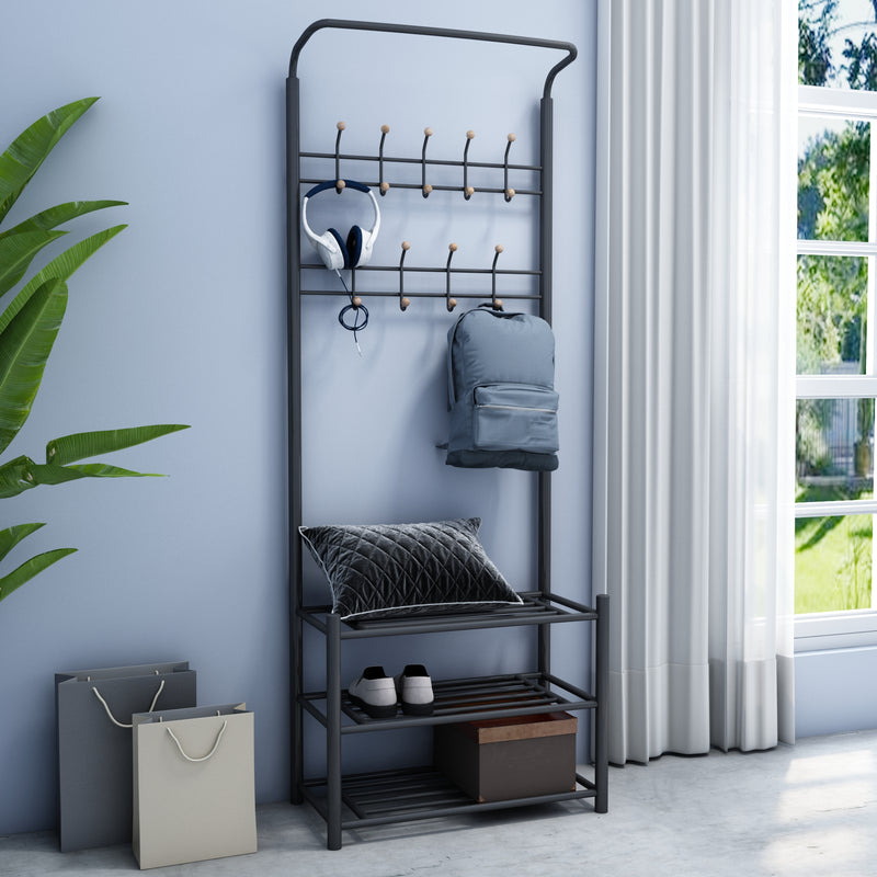 Hall Tree with Storage Bench, Thickened Steel Tube Assembled