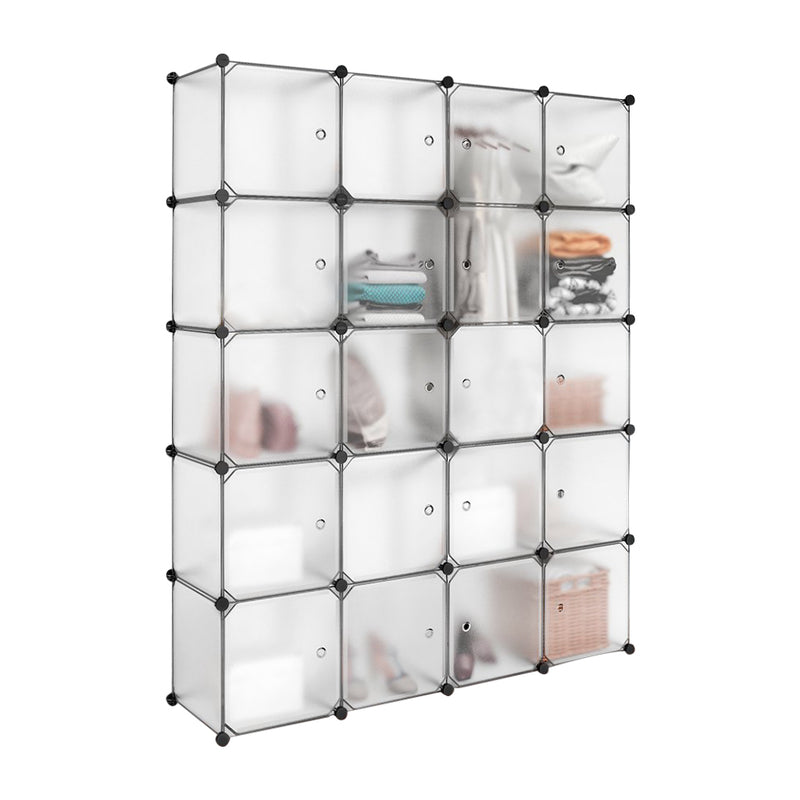 Bedroom PP Storage Wardrobe, 12 Cubes/20 Cubes, White and Transparent