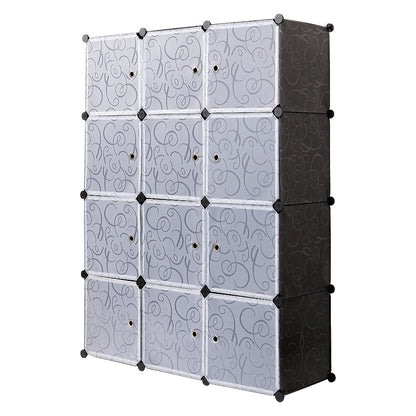 Bedroom PP Storage Wardrobe, 12 /20Cubes, with White Door Panel Twill Printed
