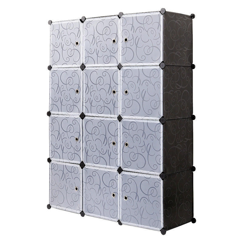 Armoire de rangement en PP pour chambre à coucher Meerveil, 12 cubes, avec panneau de porte blanc imprimé en sergé