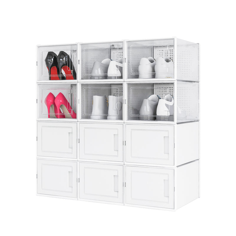 Stackable Shoe Boxes,12 Cube Storage Unit, with Door, White