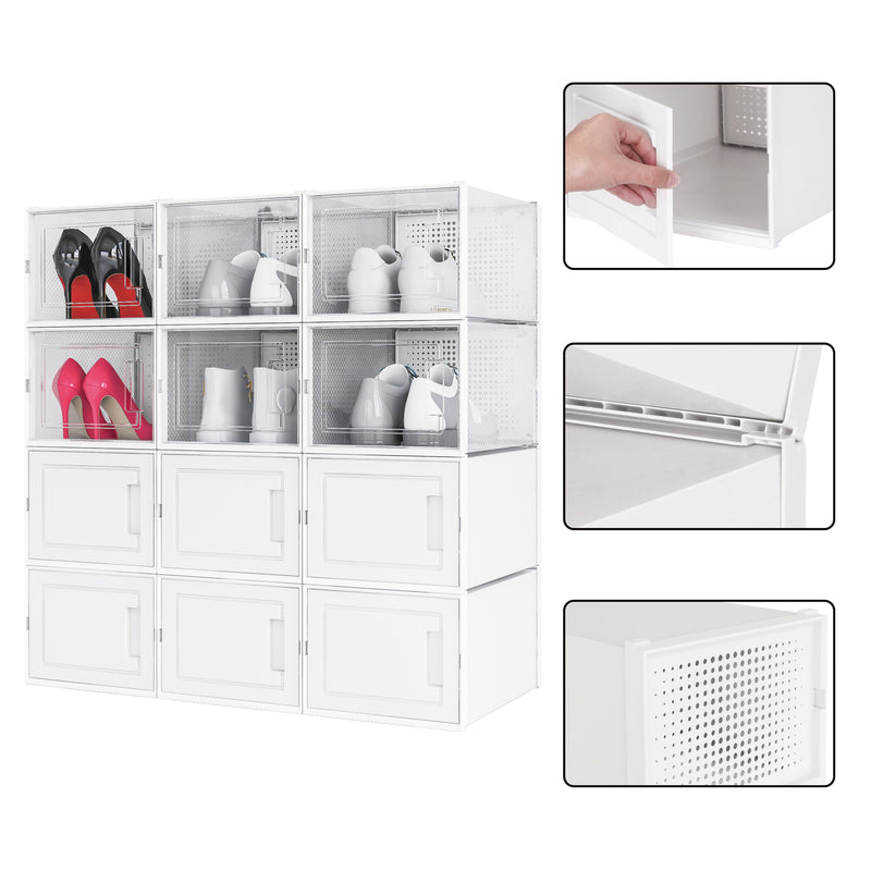 Stackable Shoe Boxes,12 Cube Storage Unit, with Door, White