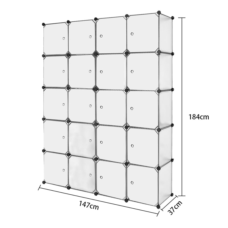 Meerveil Armadio portaoggetti in PP per camera da letto, 12 cubi/20 cubi, bianco e trasparente
