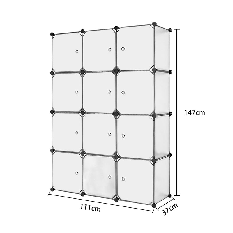 Meerveil Armario de almacenamiento PP para dormitorio, 12 cubos / 20 cubos, blanco y transparente