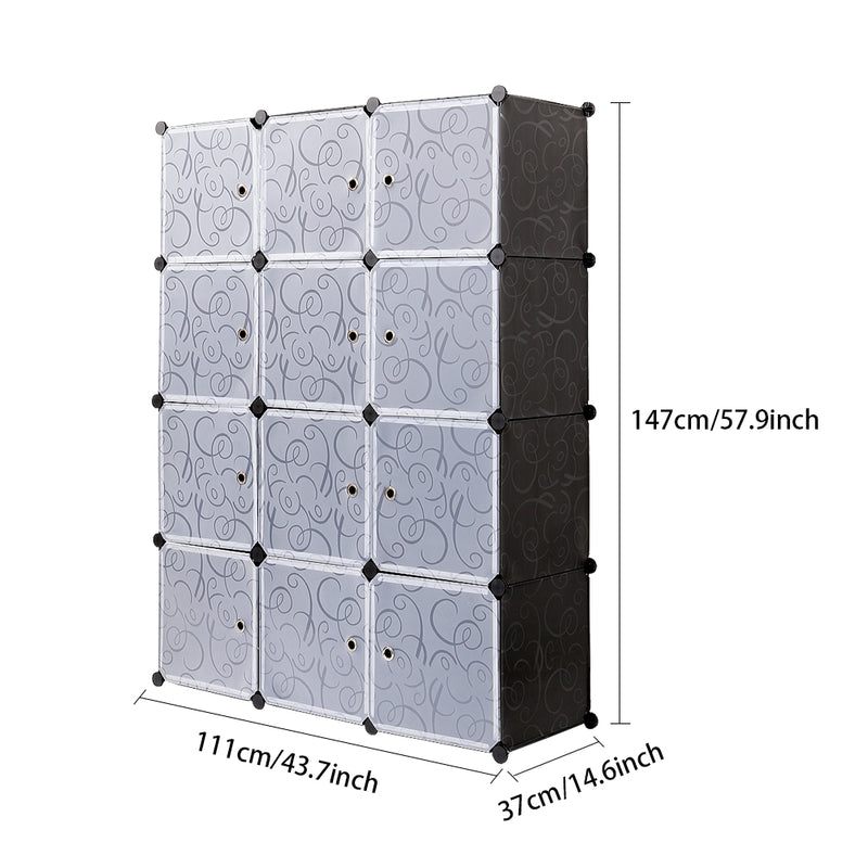 Meerveil Armario de almacenamiento PP para dormitorio, 12 cubos, con panel de puerta blanco impreso en sarga