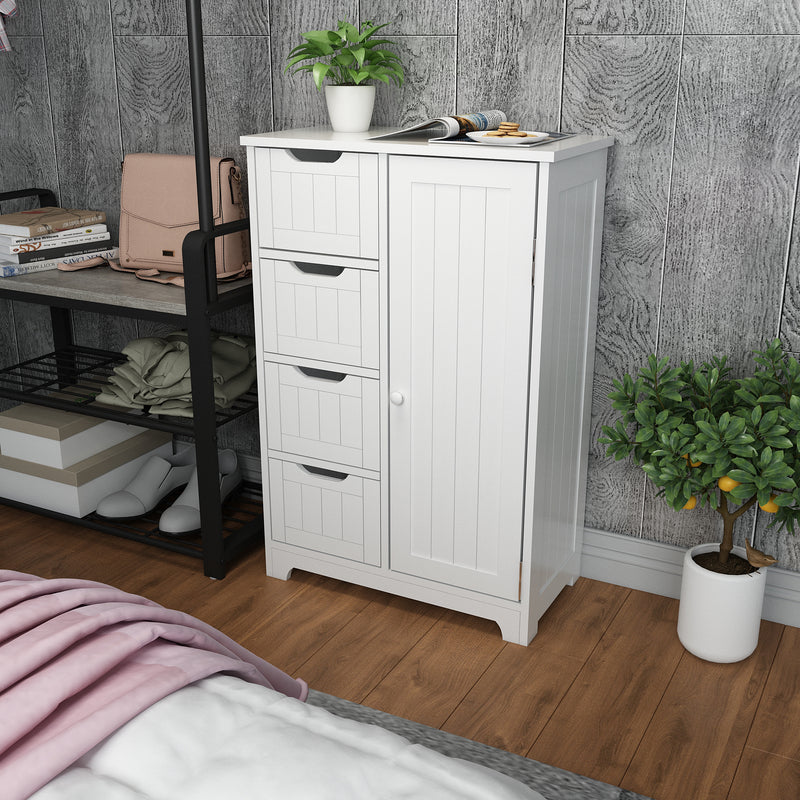 Simple Bathroom Cabinet, White Color, Single Door and 4 Drawers