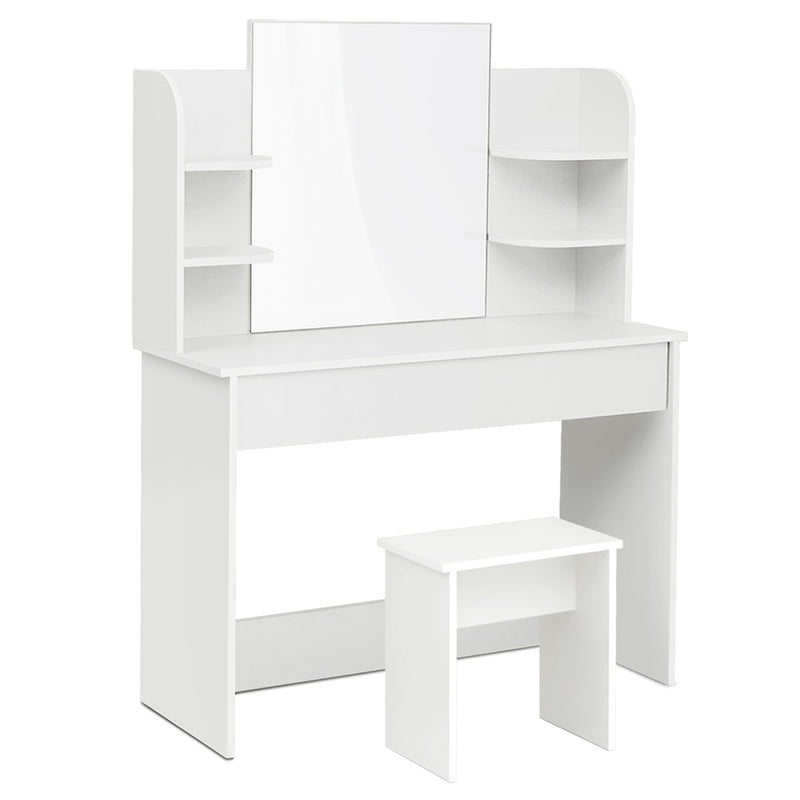 Meerveil Set da toeletta, colore bianco, ampio spazio di archiviazione, dotato di specchio, cassetto, sgabello