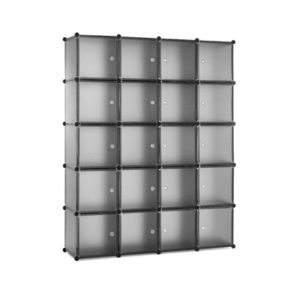 Meerveil Armadio portaoggetti in PP per camera da letto, 12 cubi/20 cubi, colore grigio chiaro e trasparente