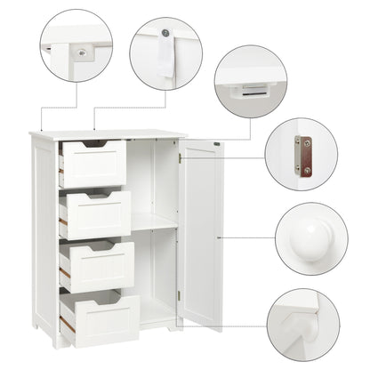 Meerveil Mueble de baño simple, color blanco, puerta única y 4 cajones