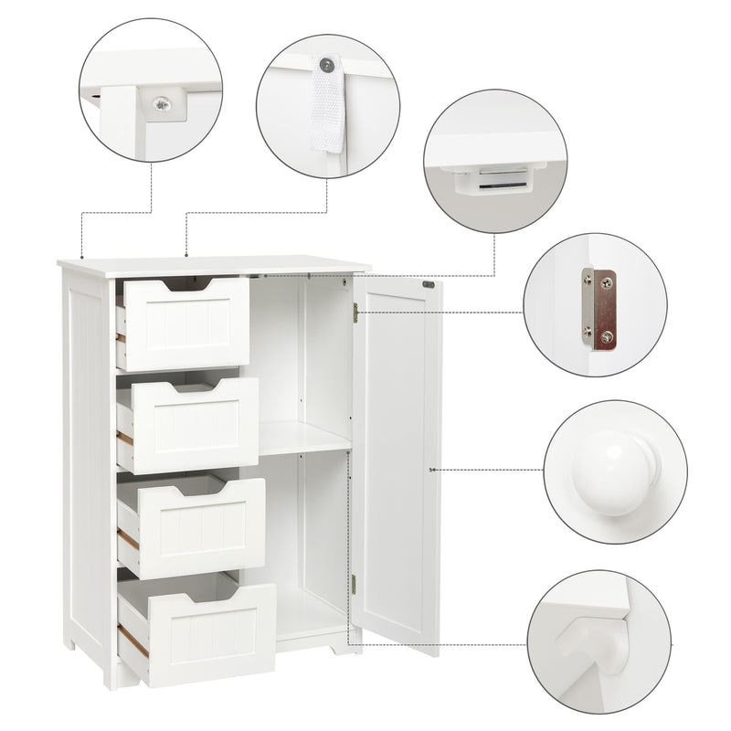 Meerveil Mobile da bagno semplice, colore bianco, anta singola e 4 cassetti