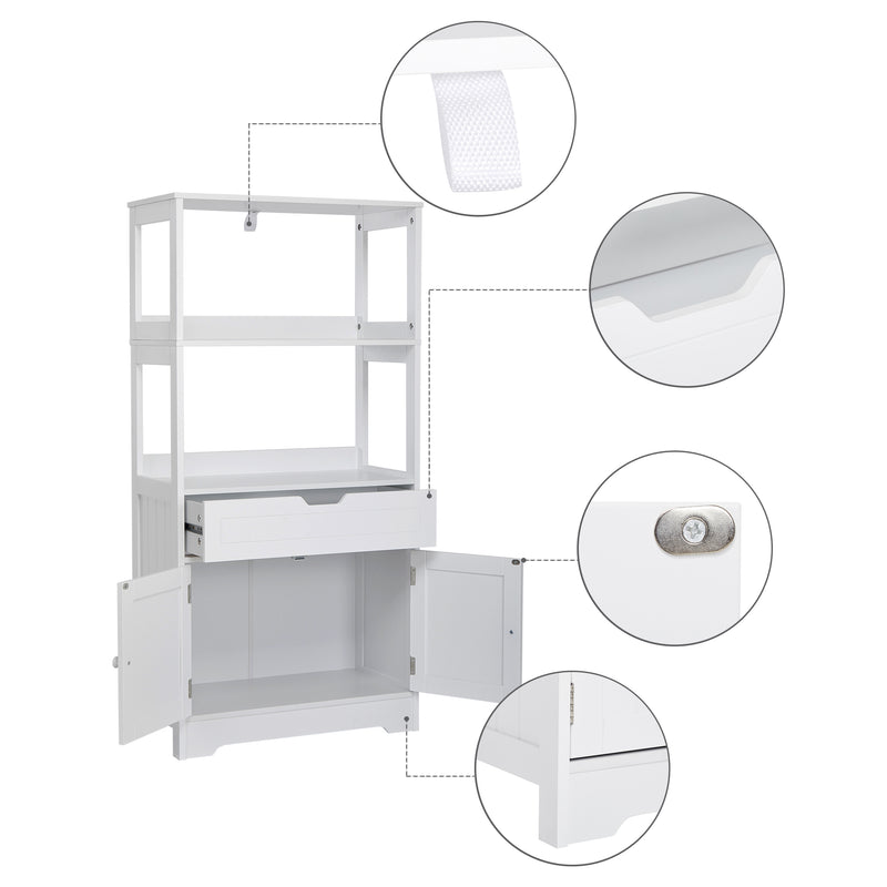 Simple Bathroom Cabinet, White Color, The Upper Open Space, Single Drawer and Door