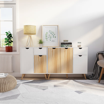 Meerveil Meuble de Rangement Moderne, Couleur Blanc et Chêne Assortis, 3 Portes et 1 Tiroir