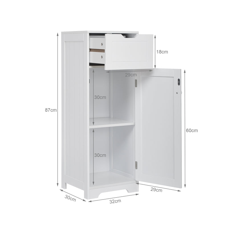 Simple Bathroom Cabinet, White Color, Single Raw, Drawer, and Door