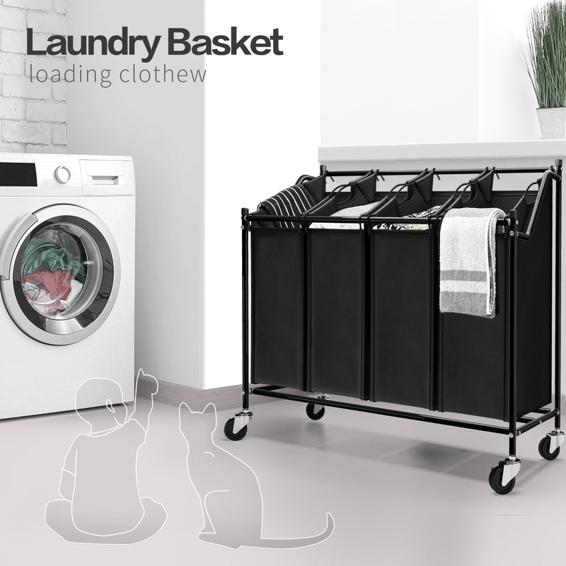Meerveil Wäschekorb in schwarzer Farbe, Metallrohr, 4 Wäschesortierer