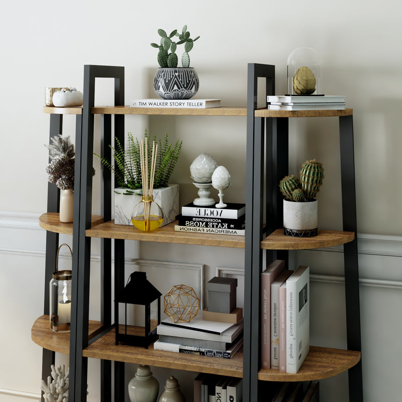 Corner Ladder Shelf, Antique Wood Grain Color, Four-layer Open Design