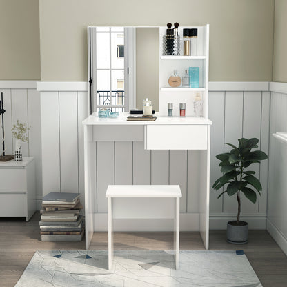 Dressing Table, Vanity Table with Mirror and Stool, Large Storage for Bedroom