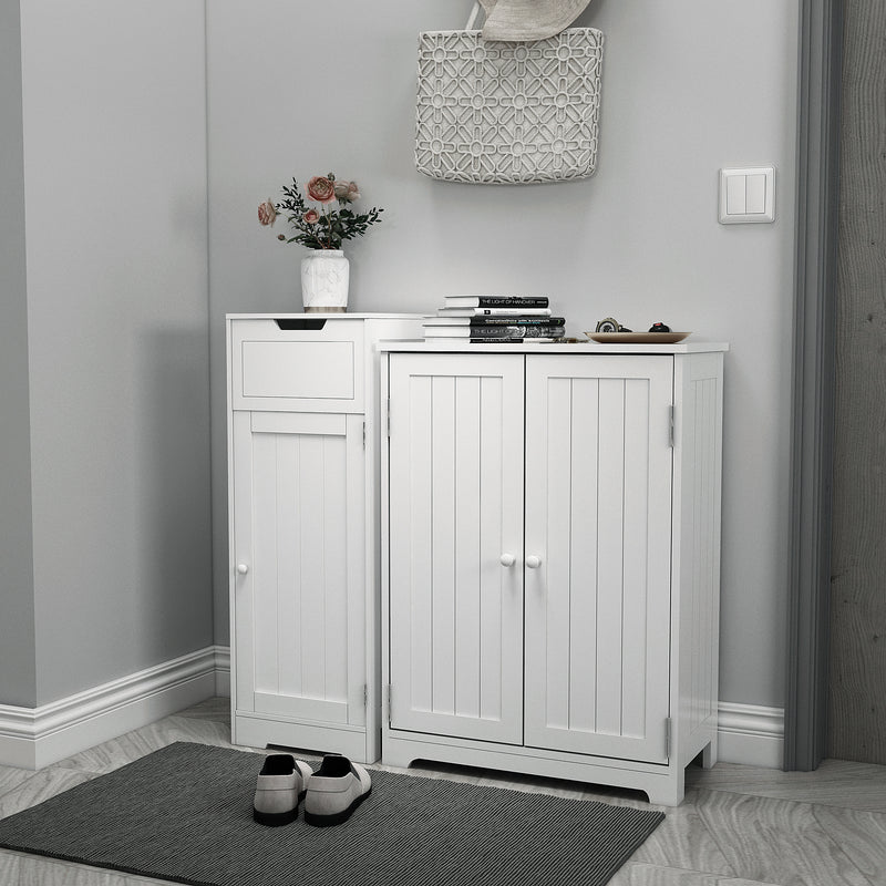 Meerveil Gabinete de baño simple, color blanco, simple crudo, cajón y puerta