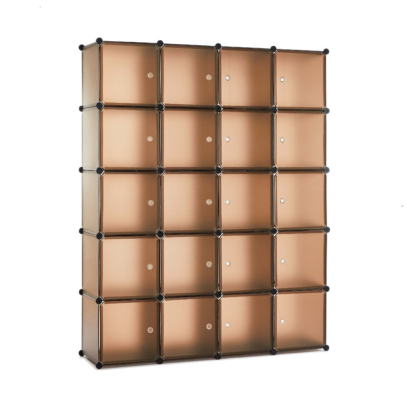 Bedroom PP Storage Wardrobe, 12 Cubes/20 Cubes, Coffee Color and Transparent