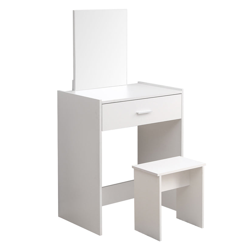 Modern Dressing Table Set, White Color, Providing Frameless Mirror and Stool