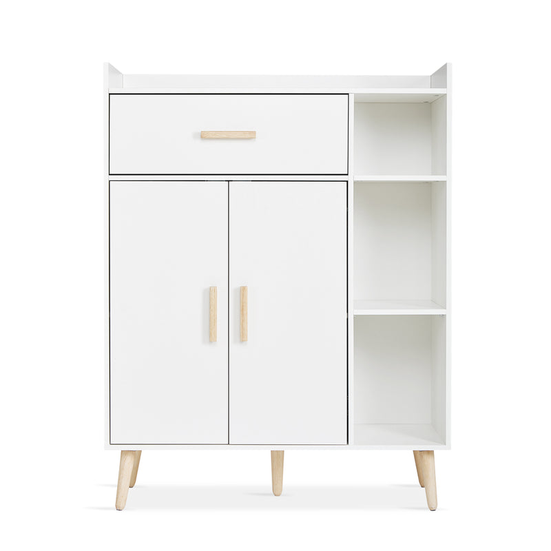 Meerveil Meuble de rangement moderne, couleur blanche, 2 portes et tiroir simple